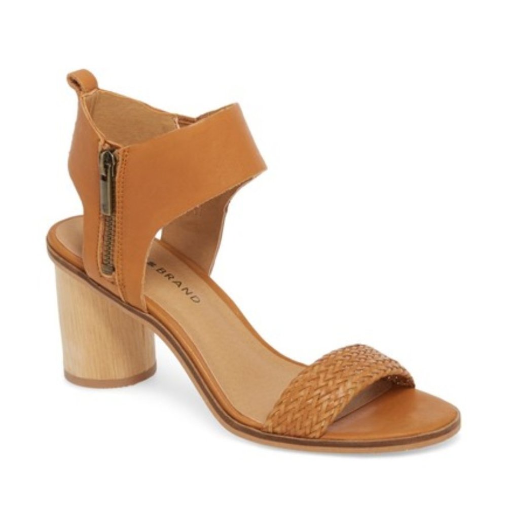 Lucky Brand Woven strap with a wooden heel